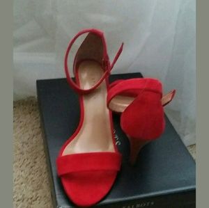 Talbots poppy red suede open toe heels